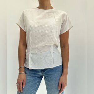 Ann Taylor Vintage 80's 100% Silk Cream Polka Dot Crew Neck Button Blouse Size 4